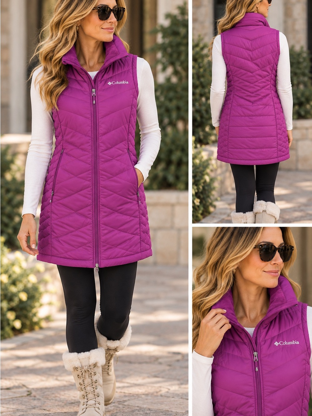 Columbia Omni-Heat Long Puffer Vest Purple Magenta Women’s M